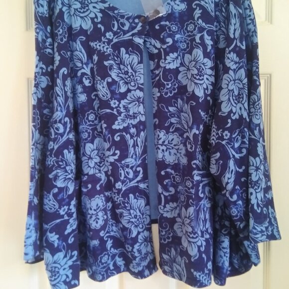 Isaac Mizrahi Live Blue Floral Print Cardigan 3/4 sleeves- NWOT- 5X - Picture 3 of 5